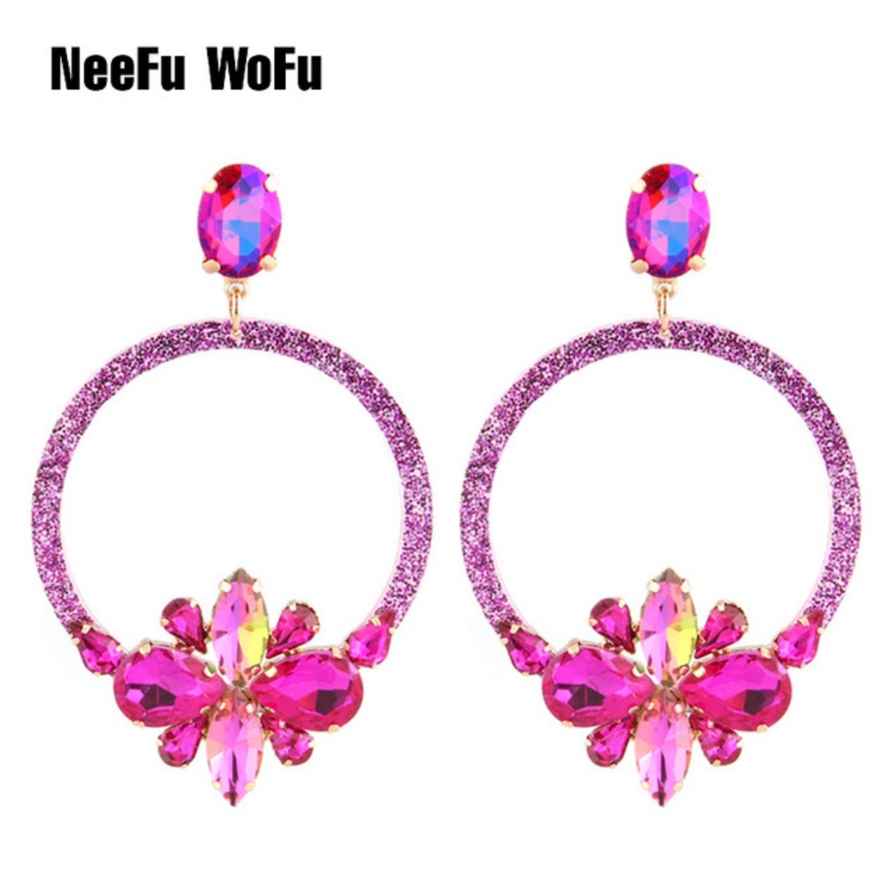NeeFu WoFu Drop Resin Earrings Brand Crystal Big E